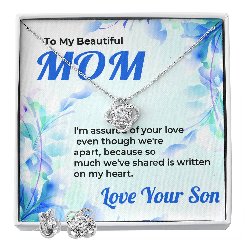 To My Beautiful Mom | Love Knot Necklace & Earring Set Gift from Son