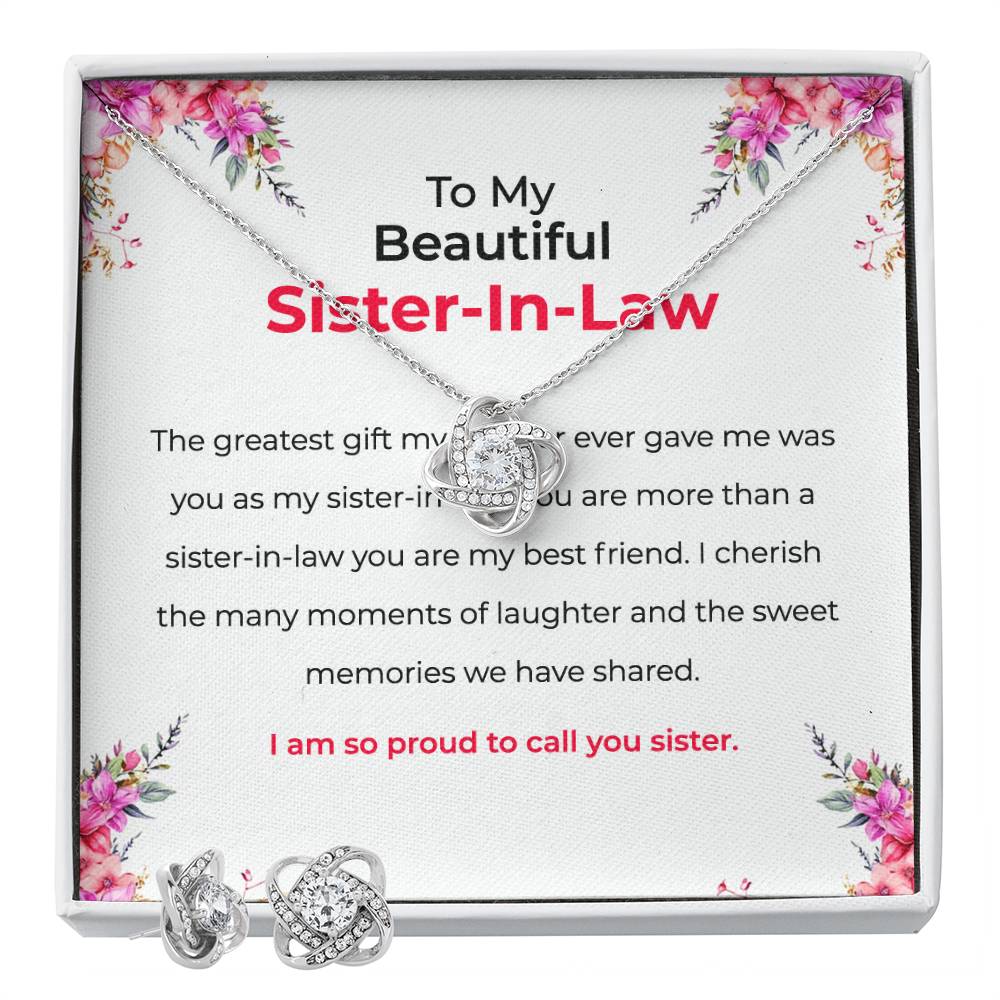 To My Beautiful Sister-in-Law | Love Knot Necklace & Earring Set | Gift for Sister-in-Law
