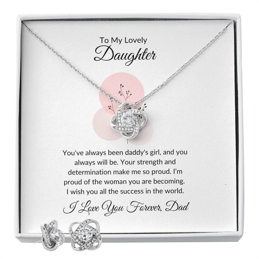 To My Lovely Daughter Heartfelt Love Knot Earring & Necklace Set Gift For Daughter - SOUVMOUR