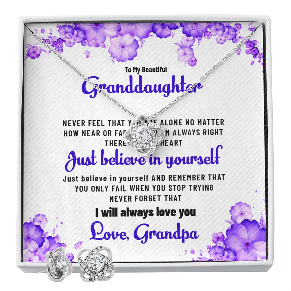 To My Beautiful Granddaughter | Love Knot Necklace & Earring Set Gift from Grandpa