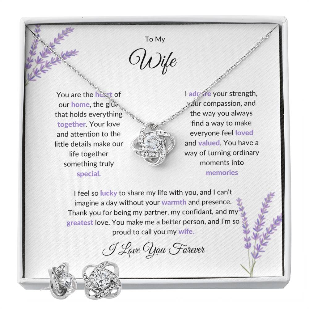 To My Wife The Heart of Our Home - Love Knot Necklace & Earring Set | Necklace For Wife