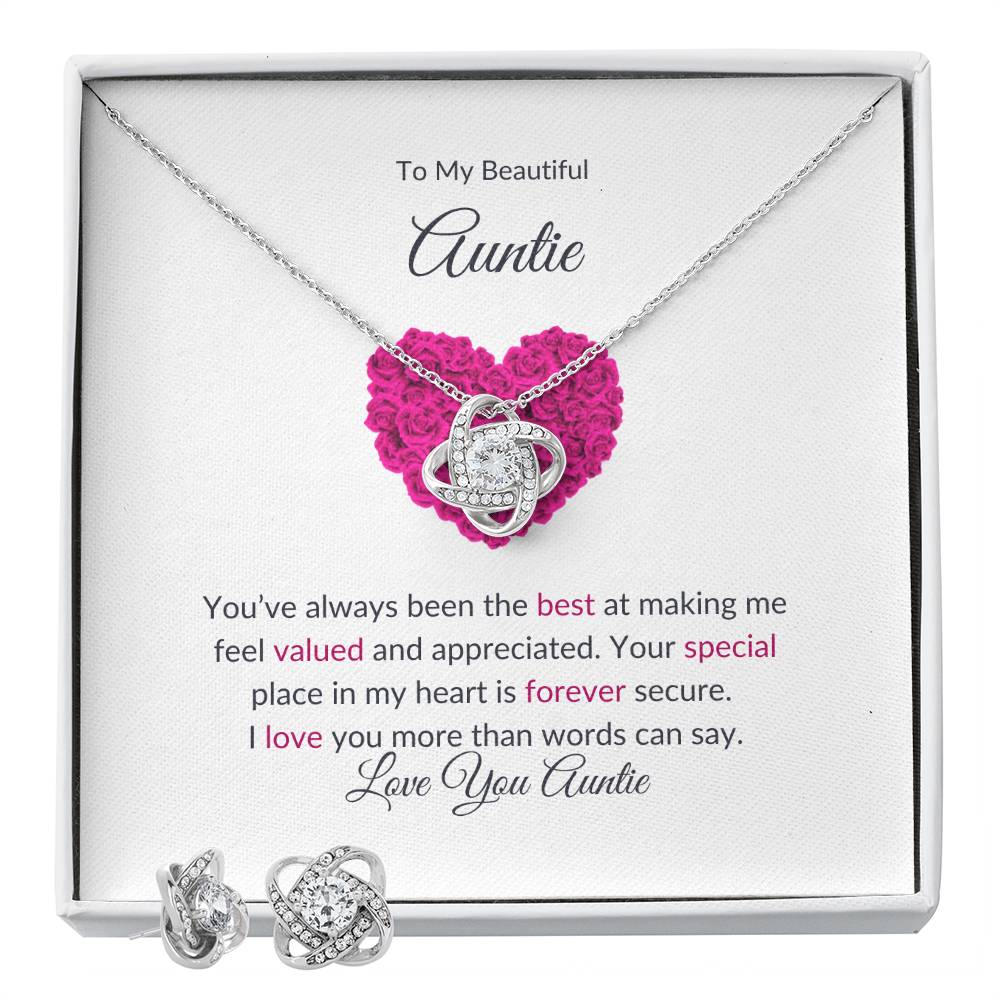 Elegant Love Knot Earring and Necklace Set Gift for Aunt With LED Box - SOUVMOUR