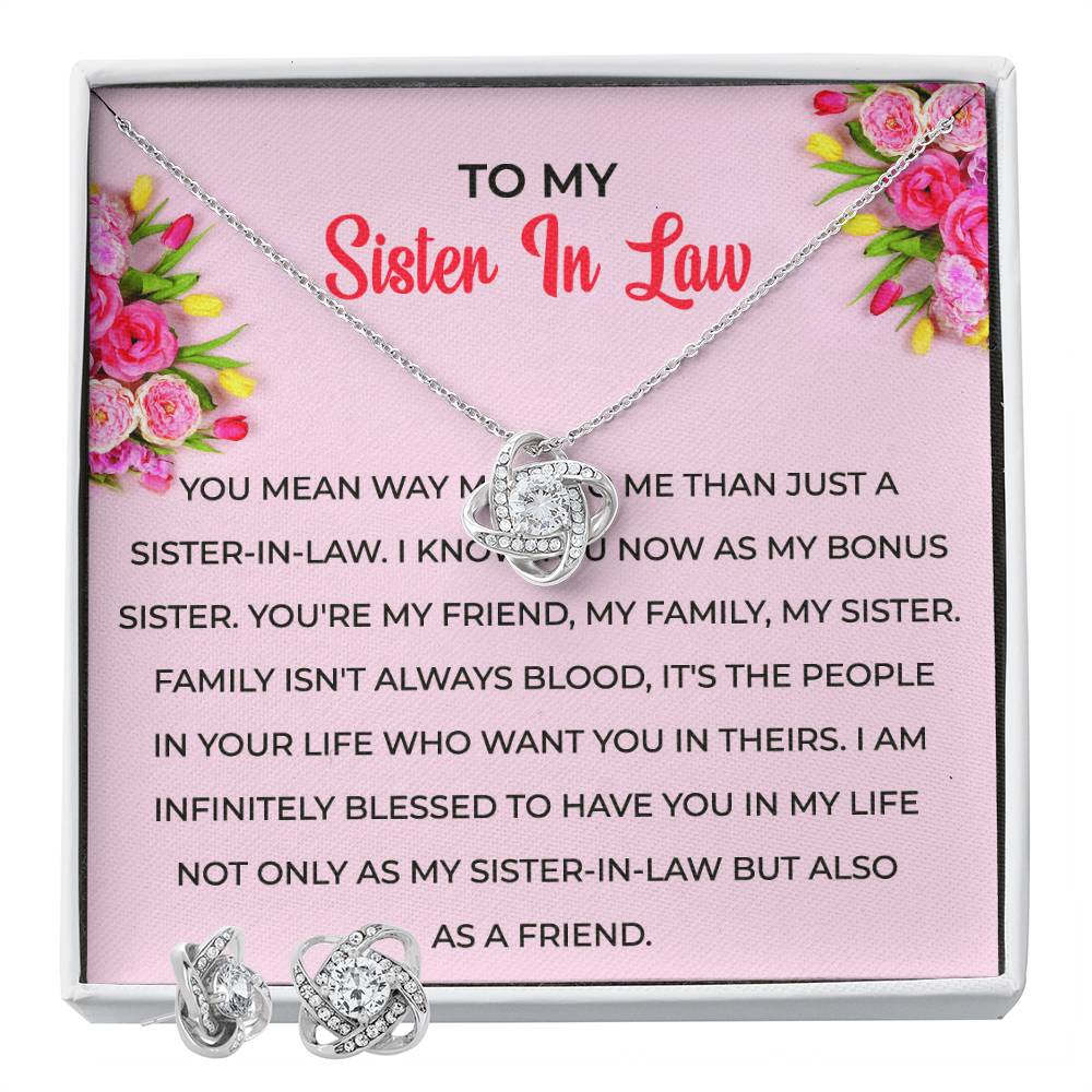To My Sister-in-Law | Love Knot Necklace & Earring Set | Gift for Sister-in-Law