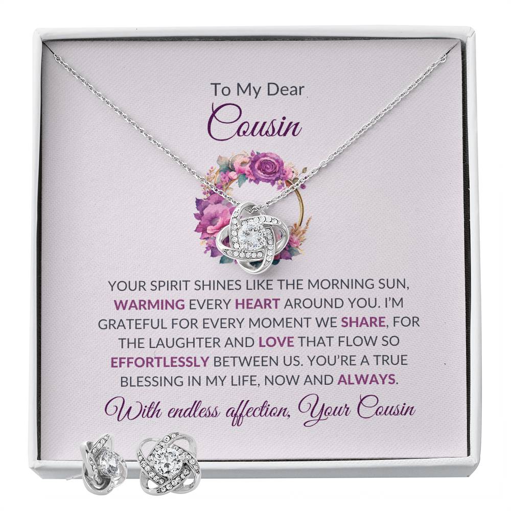 Cousin Necklace | To My Dear Cousin - Love Knot Necklace & Earring Set | Cousin Friendship Necklace