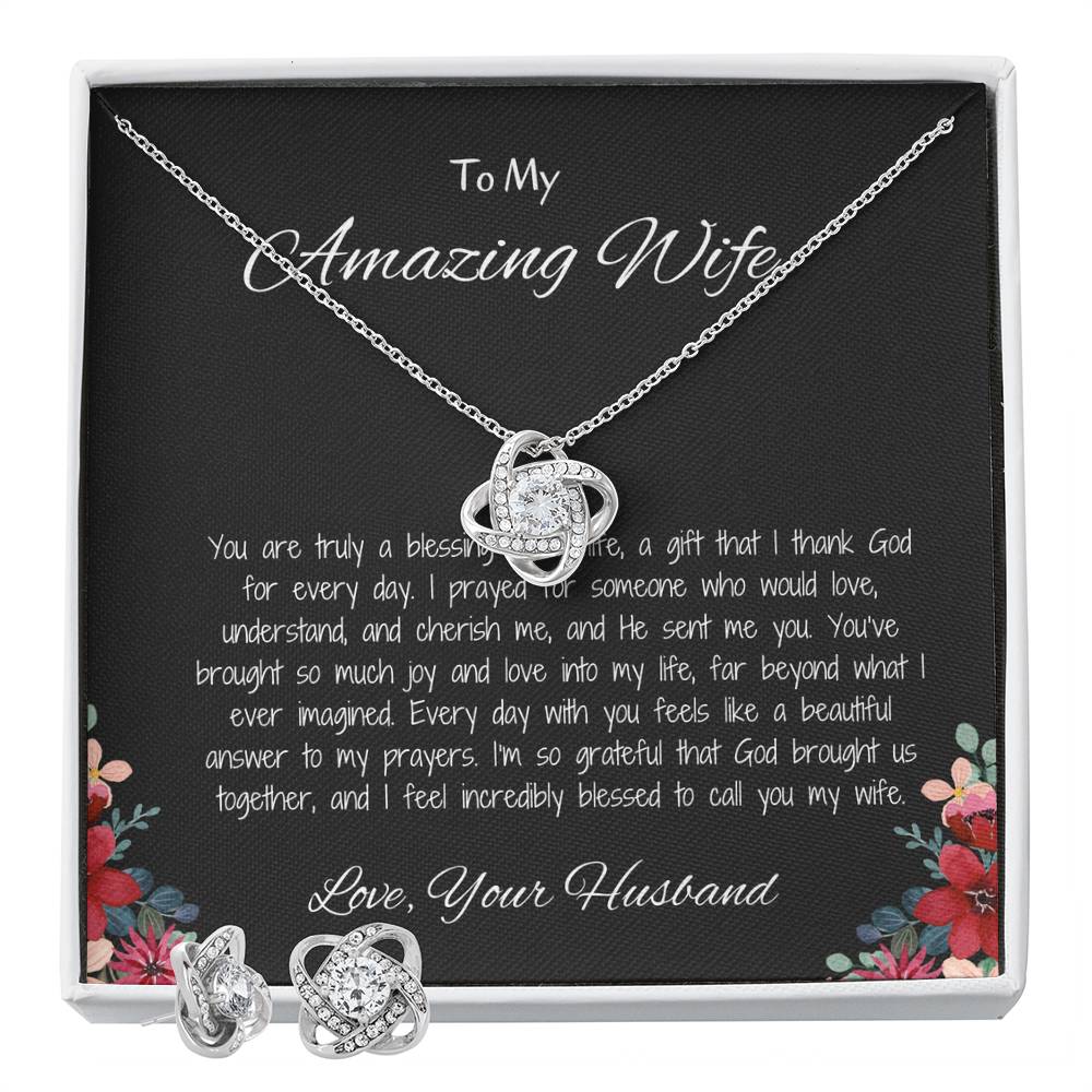 To My Amazing Wife - Love Knot Necklace & Earring Set, You Mean the World to Me