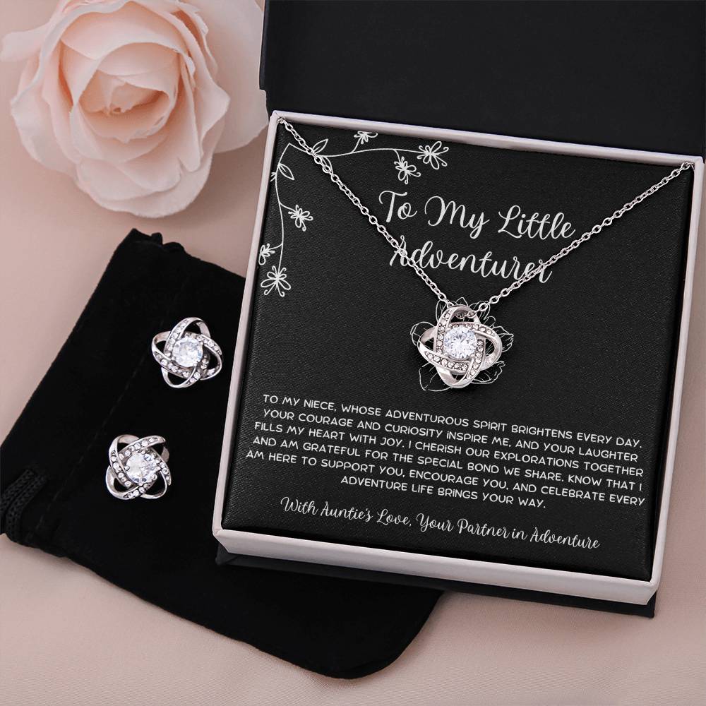 To My Little Adventurer - From Aunt to Niece Love Knot Earring & Necklace Set - SOUVMOUR