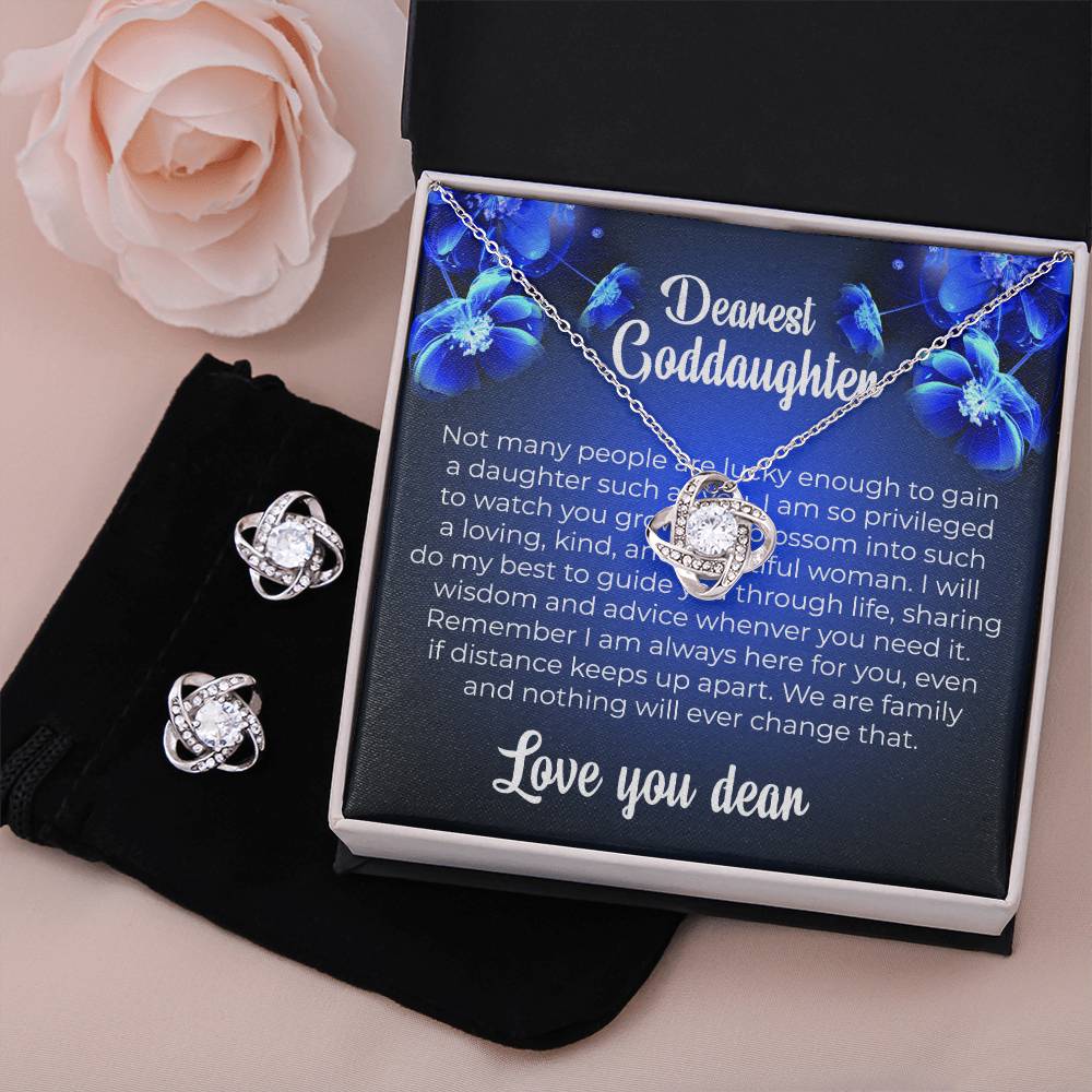 Love Knot Necklace & Earring Set | To My Dearest Goddaughter | A Gift of Endless Love and Support | Goddaughter Gift