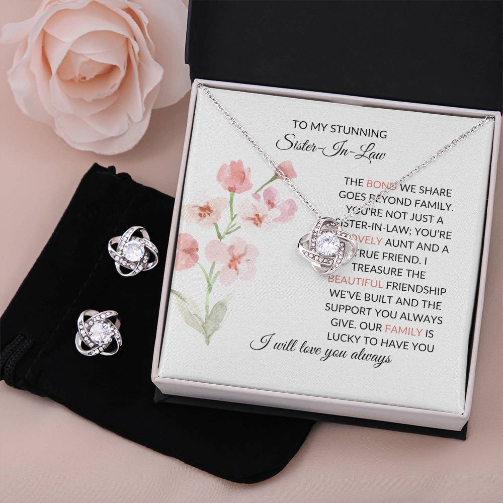 To My Stunning Sister-in-Law | Love Knot Necklace & Earring Set | Gift for Sister-in-Law