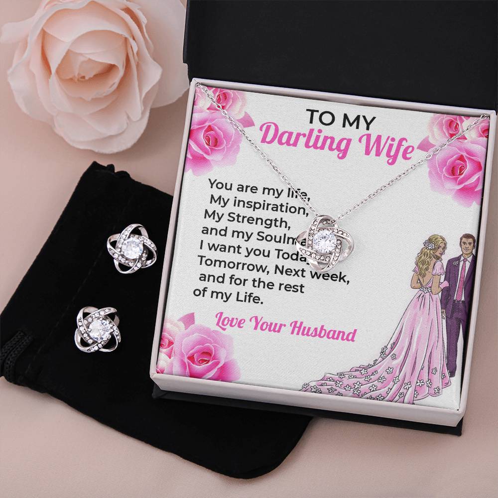 To My Darling Wife My Life - Love Knot Necklace & Earring Set, For the Love of My Life