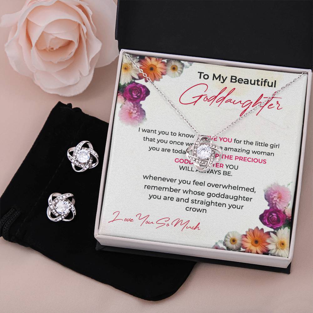 Love Knot Necklace & Earring Set | To My Beautiful Goddaughter | Cherish Every Moment Together | Goddaughter Gift