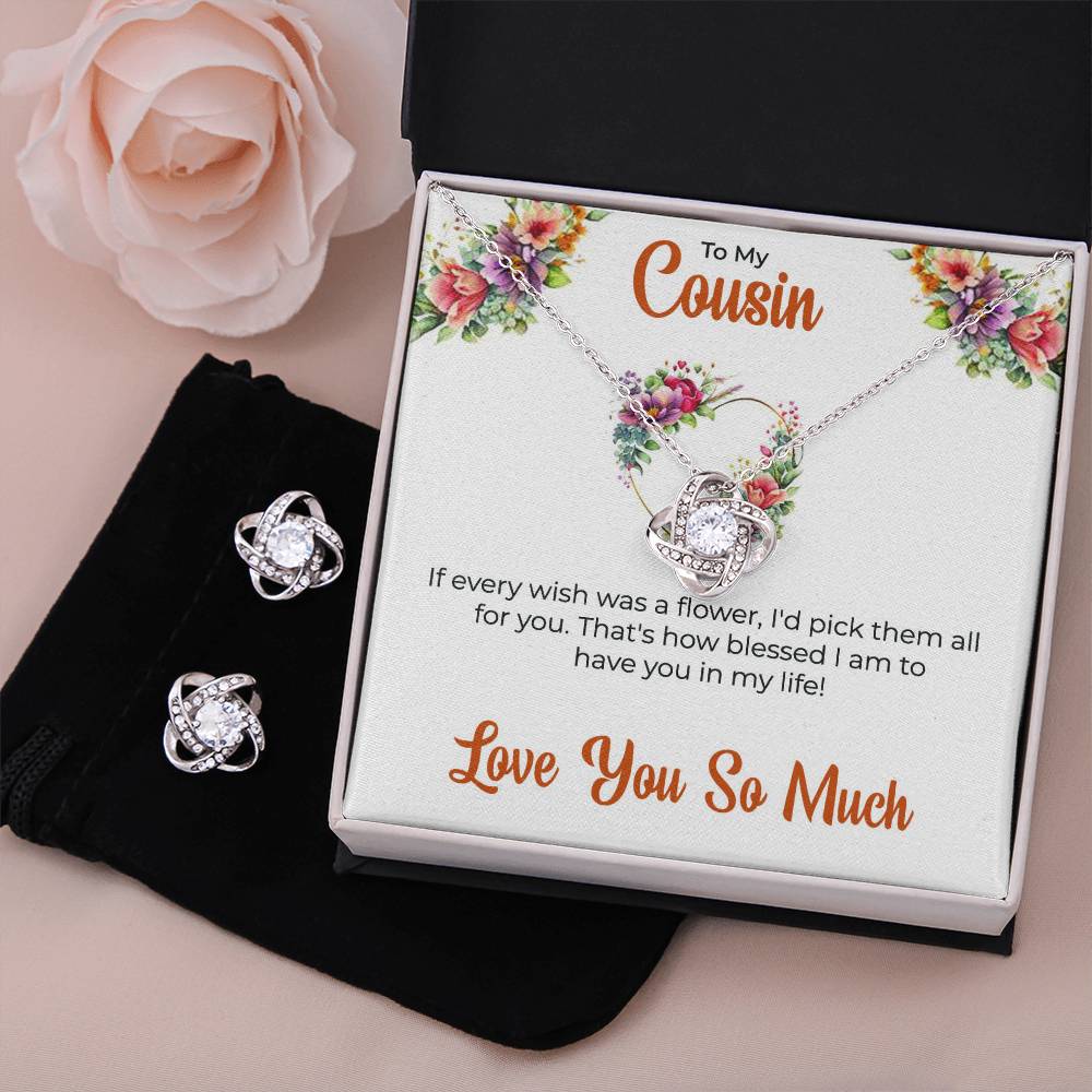 Cousin Necklace | To My Cousin My Best Friend - Love Knot Necklace & Earring Set | Cousin Friendship Necklace