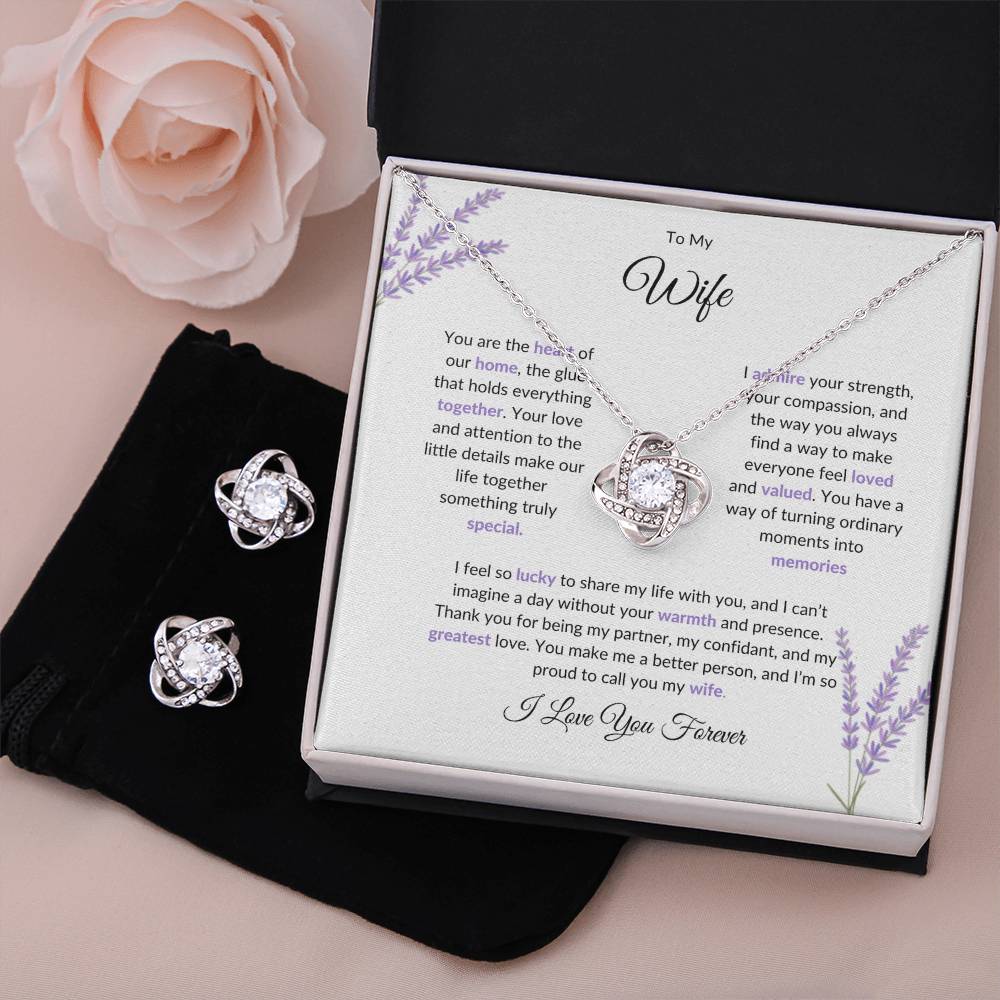 To My Wife The Heart of Our Home - Love Knot Necklace & Earring Set | Necklace For Wife