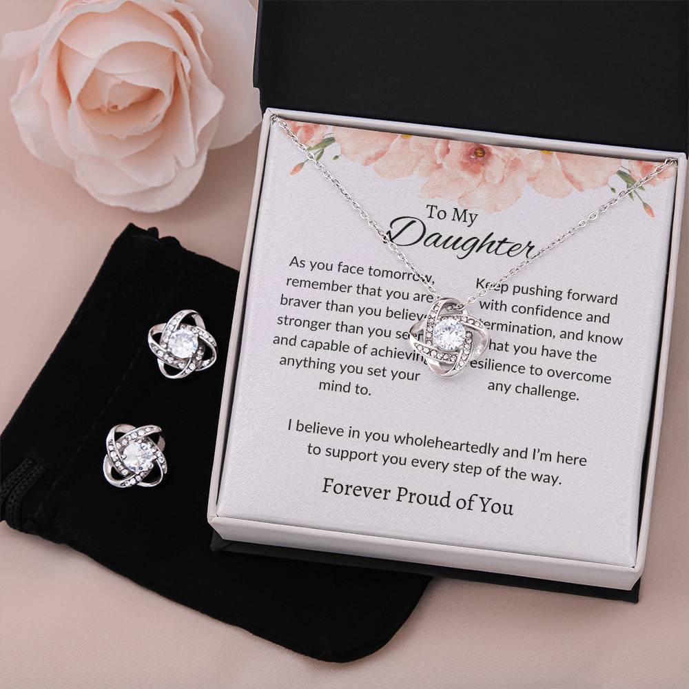 To My Daughter – Heartfelt Love Knot Beauty Earring & Necklace Bundle Gift