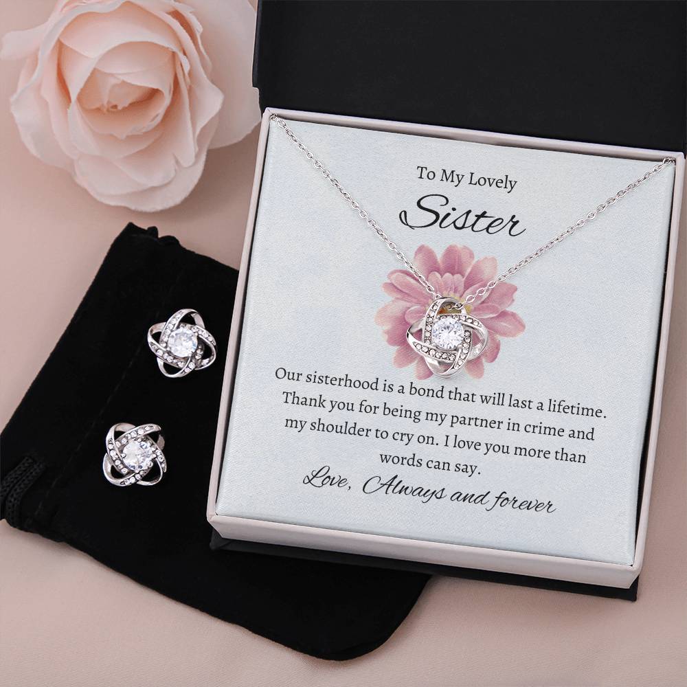 To My Lovely Sister - Love Knot Earring & Necklace Set | Love Always Necklace For Sister