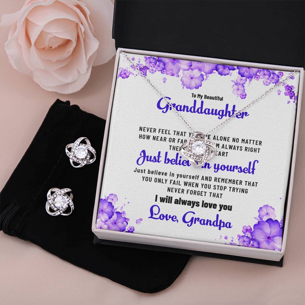 To My Beautiful Granddaughter | Love Knot Necklace & Earring Set Gift from Grandpa