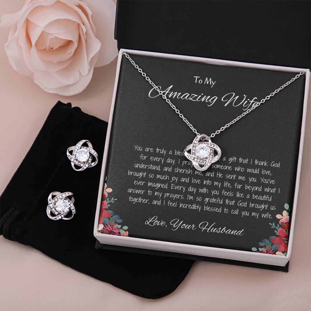 To My Amazing Wife - Love Knot Necklace & Earring Set, You Mean the World to Me