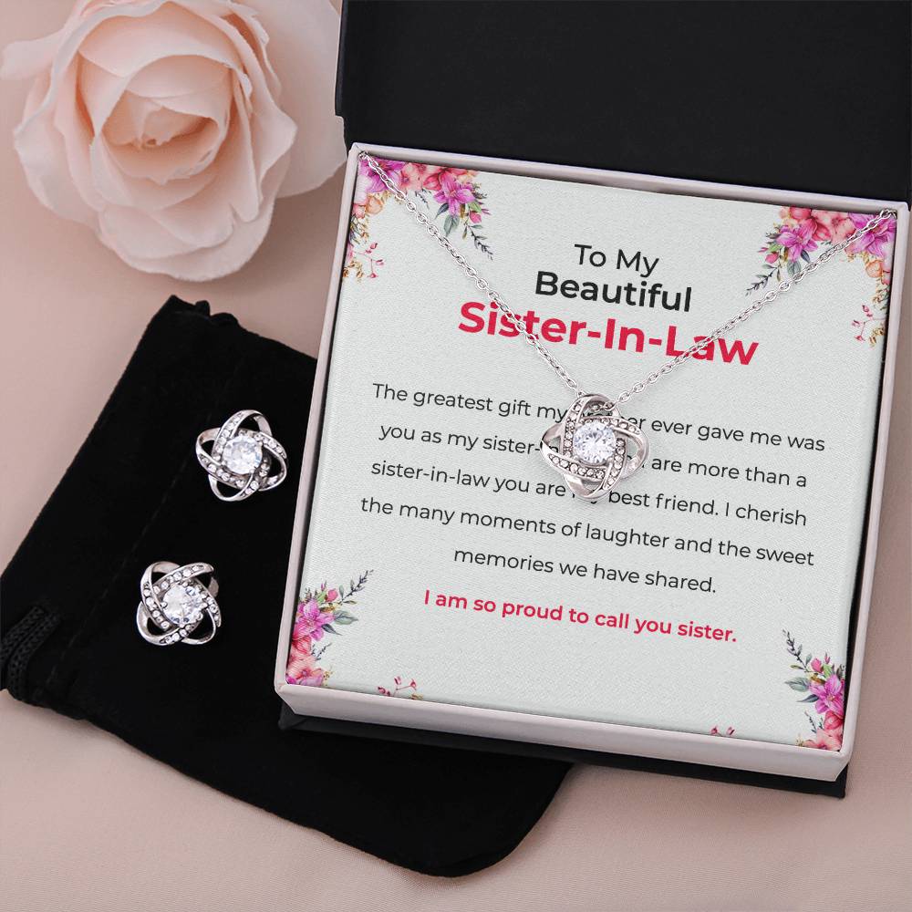 To My Beautiful Sister-in-Law | Love Knot Necklace & Earring Set | Gift for Sister-in-Law