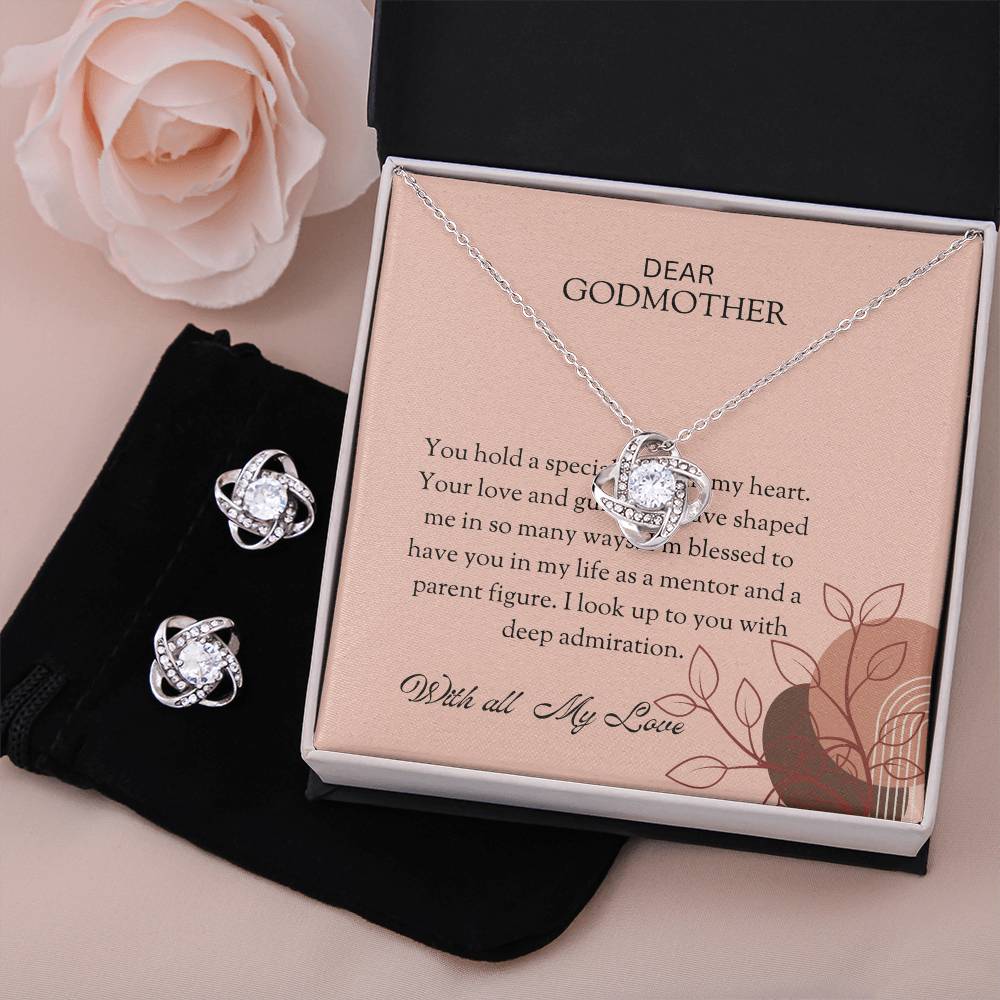 To My Special Godmother Love Knot Necklace & Earring Set with Heartfelt Message | Necklace for Godmother