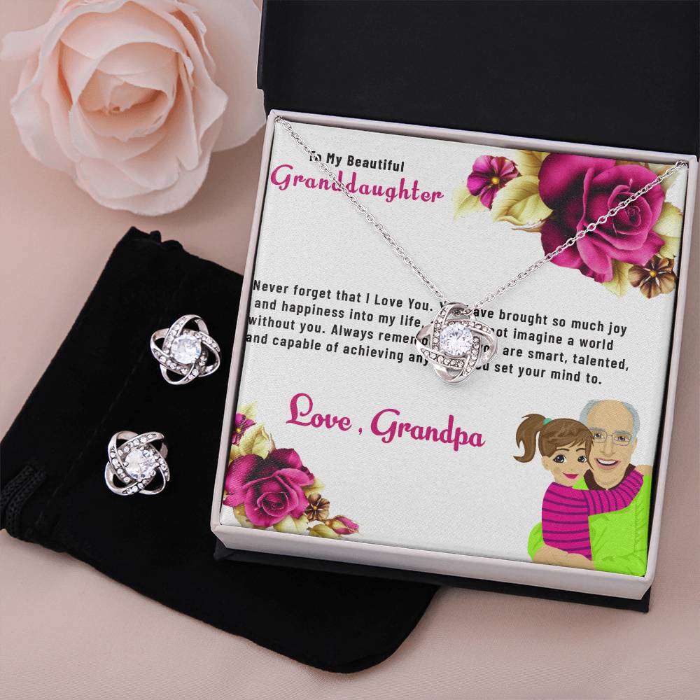 To My Lovely Granddaughter | Love Knot Necklace & Earring Set Gift from Grandpa