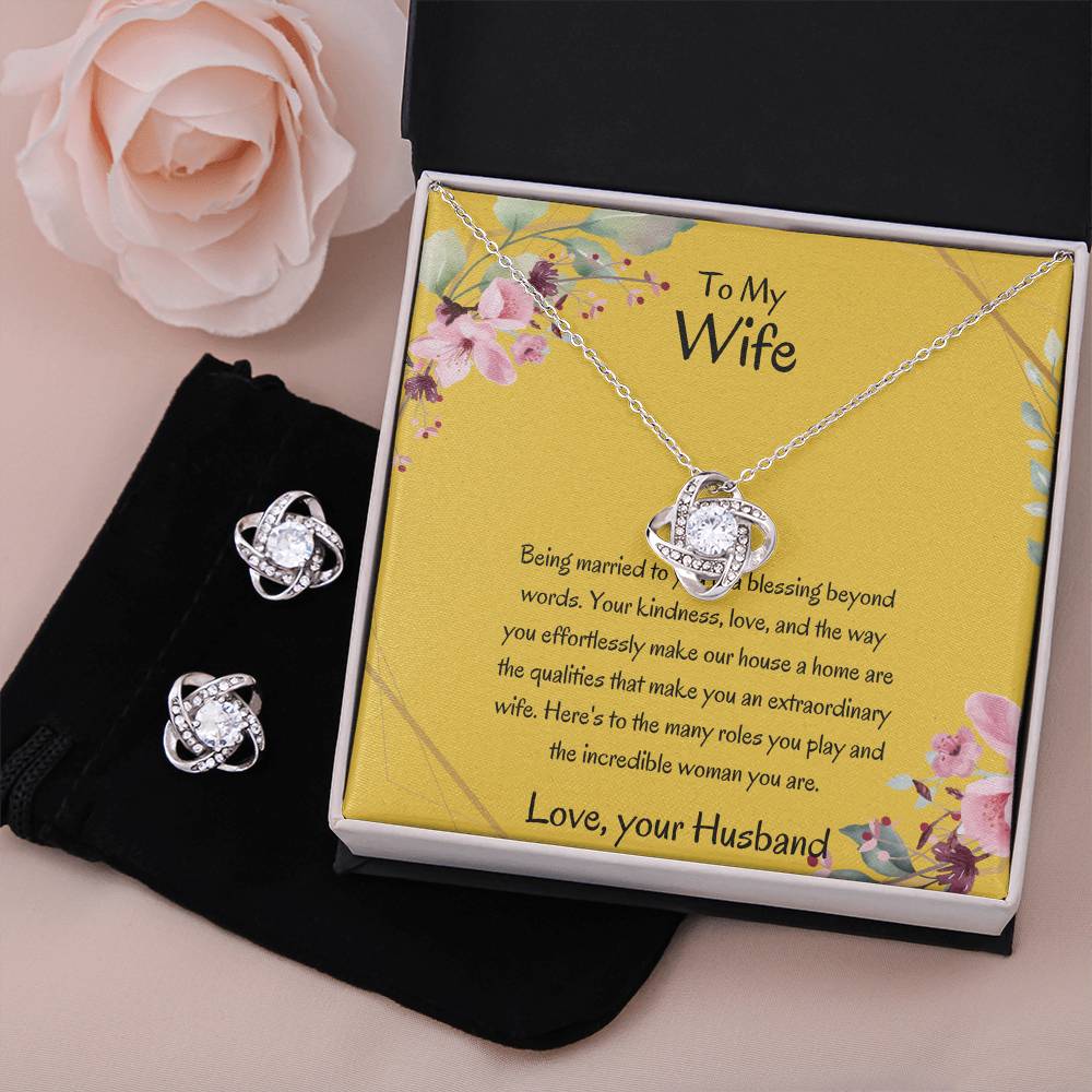 To My Wife, My Universe - Love Knot Necklace & Earring Set | Necklace for Wife | Gift For Wife