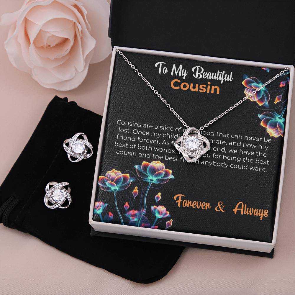 Cousin Necklace | To My Beautiful Cousin - Love Knot Necklace & Earring Set | Cousin Friendship Necklace