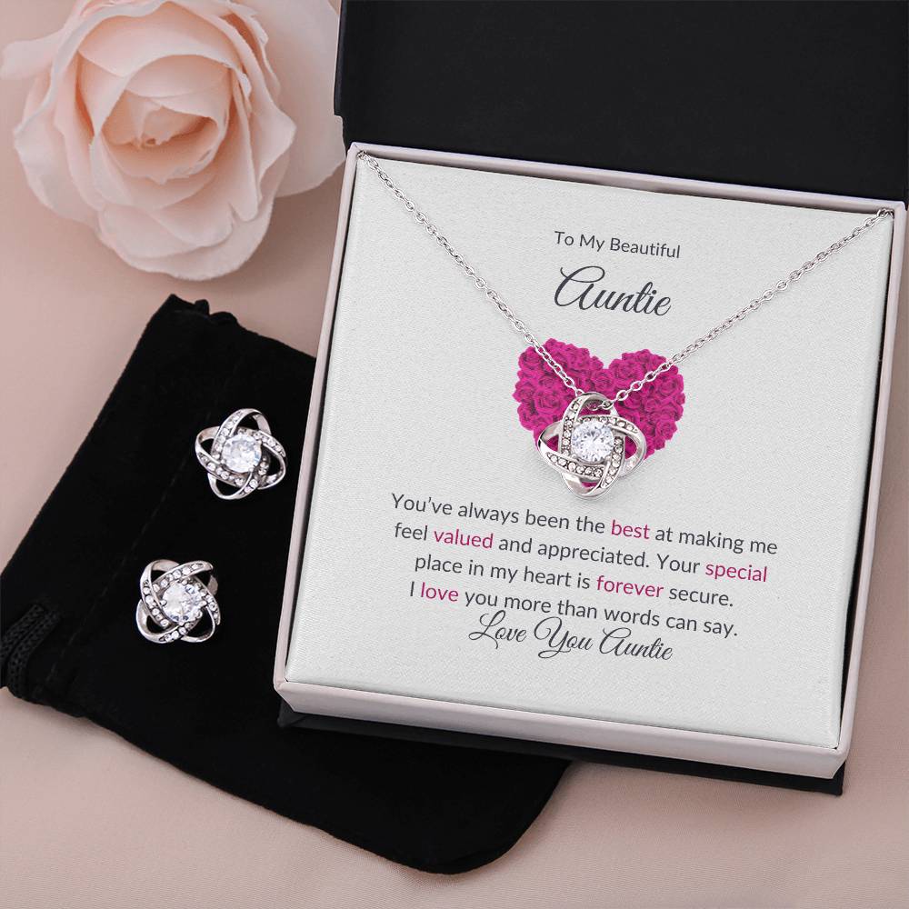 Elegant Love Knot Earring and Necklace Set Gift for Aunt With LED Box - SOUVMOUR