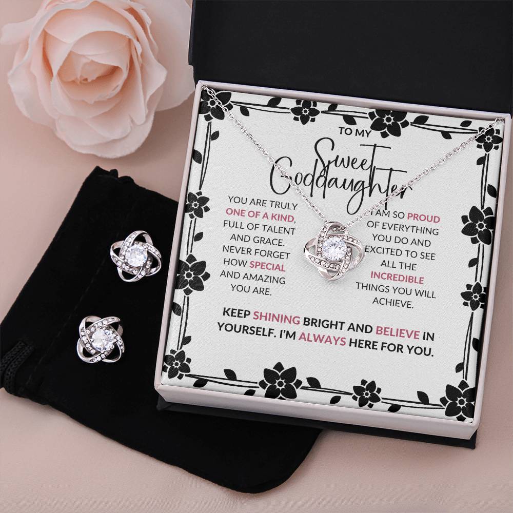Love Knot Necklace & Earring Set | To My Sweet Goddaughter | A Timeless Reminder of Our Bond | Goddaughter Gift