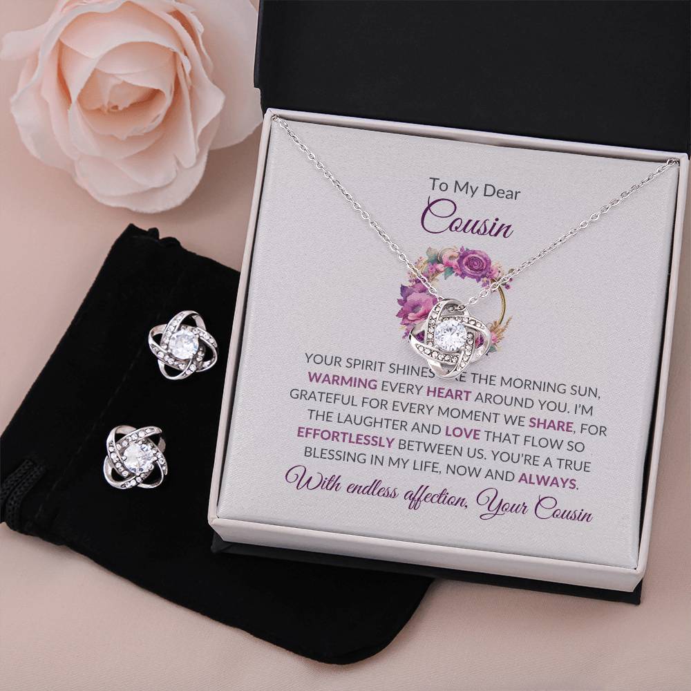 Cousin Necklace | To My Dear Cousin - Love Knot Necklace & Earring Set | Cousin Friendship Necklace