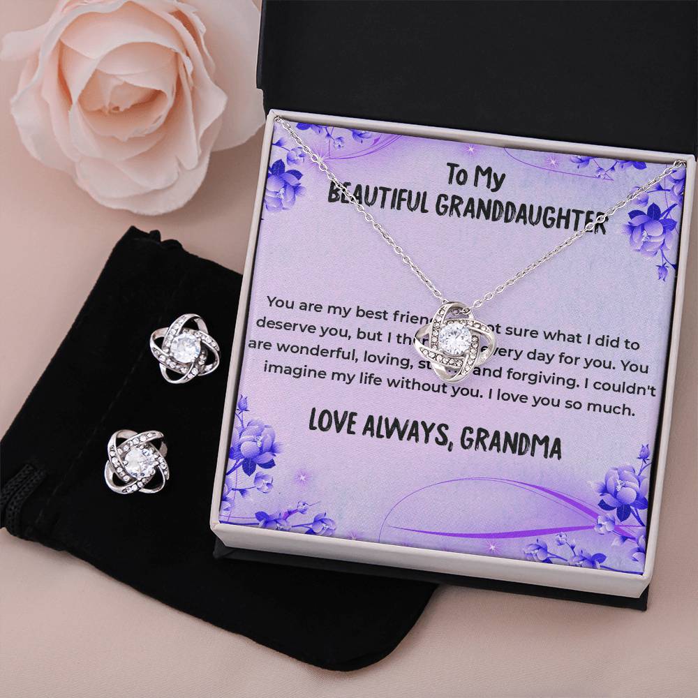 To My Wonderful Granddaughter | Love Knot Necklace & Earring Set Gift from Grandma