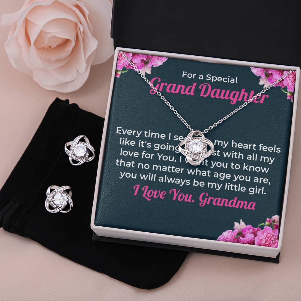 To My Special Granddaughter | Love Knot Necklace & Earring Set Gift from Grandma