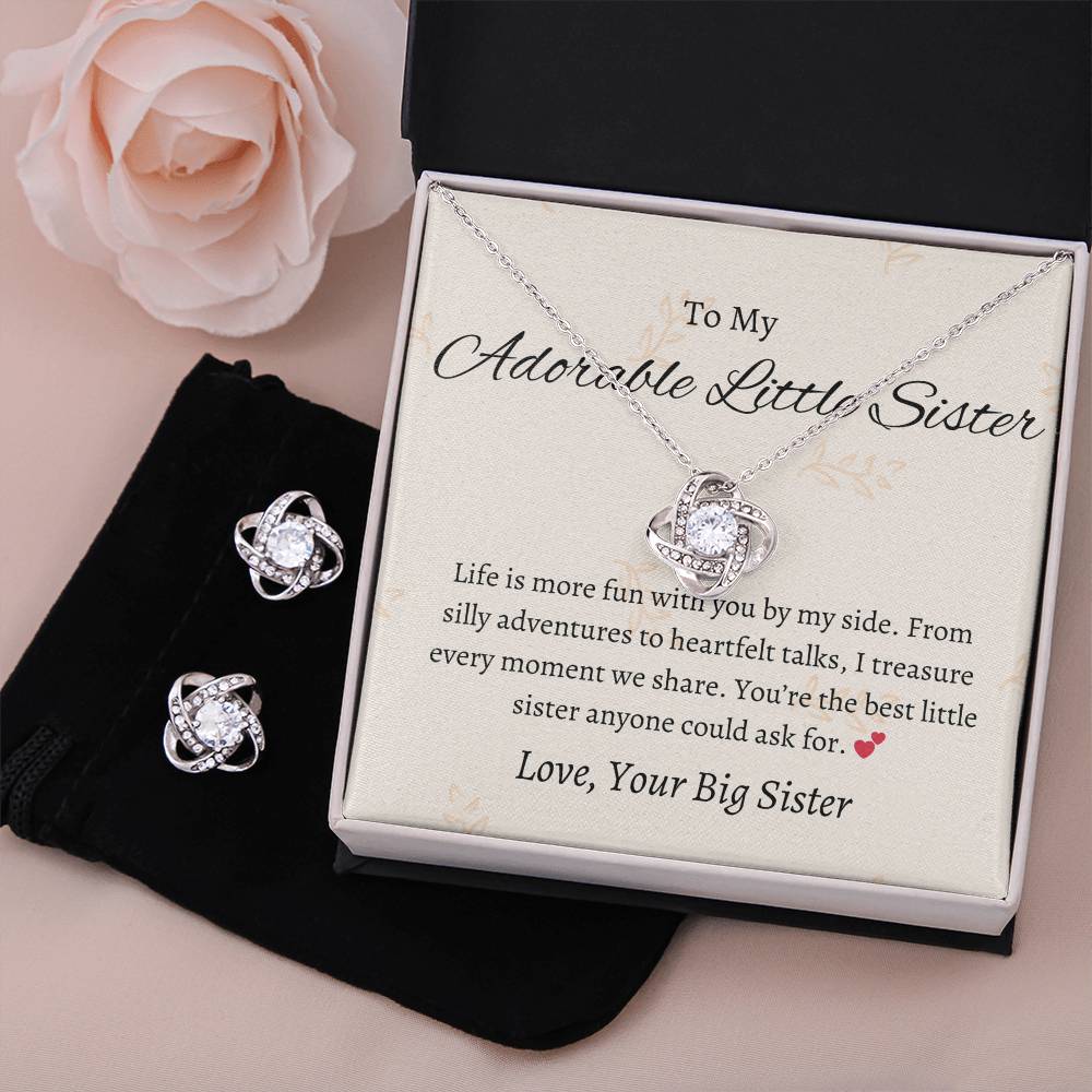 To My Adorable Little Sister - Love Knot Earring & Necklace Set | Forever Connected