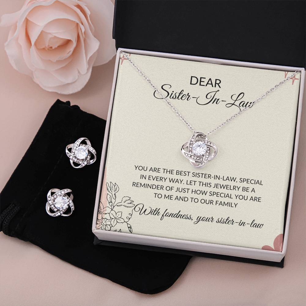 To My Dear Sister-in-Law | Love Knot Necklace & Earring Set | Gift for Sister-in-Law