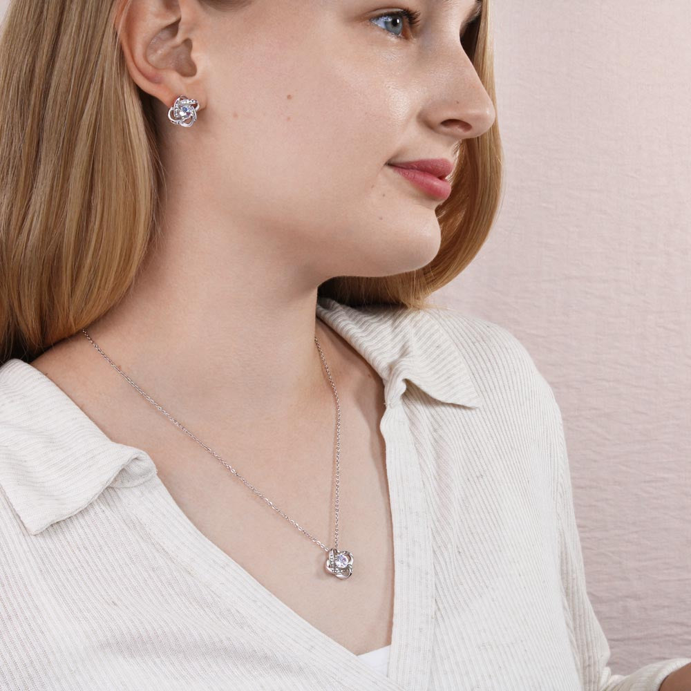 To My Braveheart Niece - From Aunt to Niece Love Knot Earring & Necklace Set - SOUVMOUR