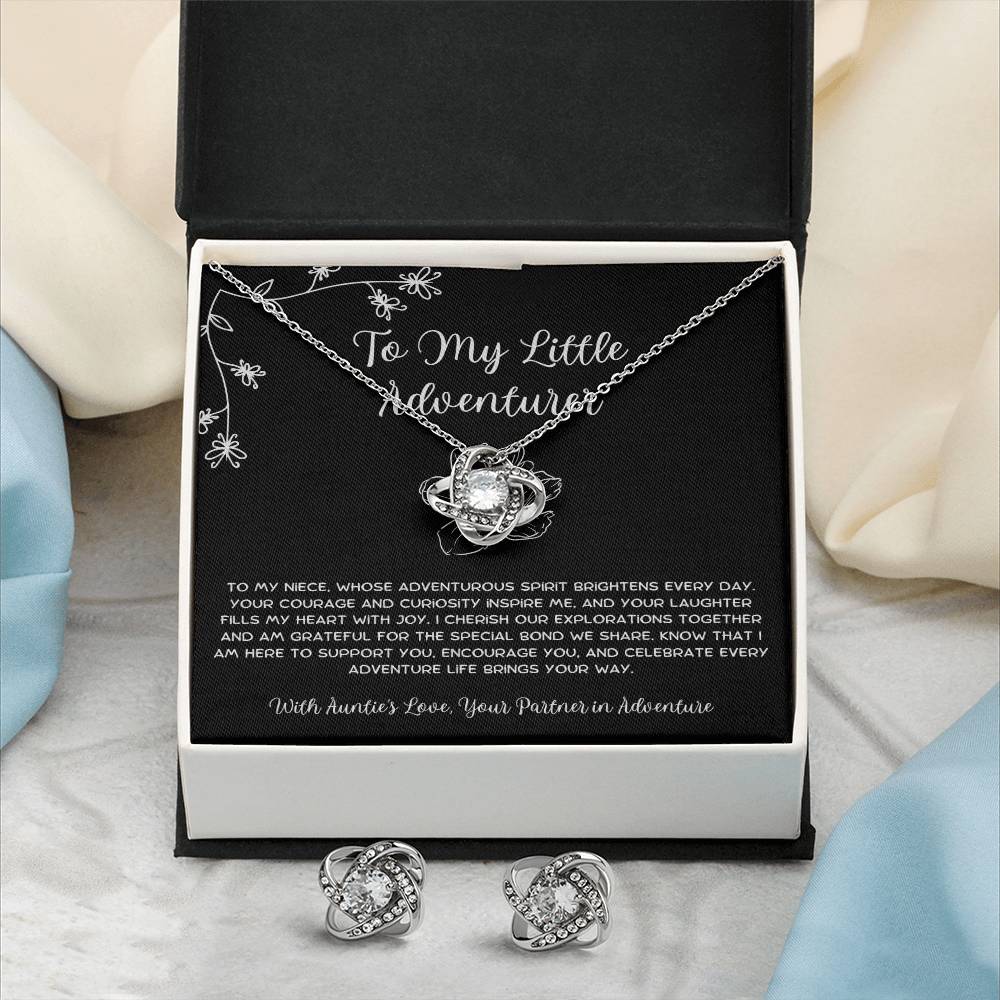 To My Little Adventurer - From Aunt to Niece Love Knot Earring & Necklace Set - SOUVMOUR