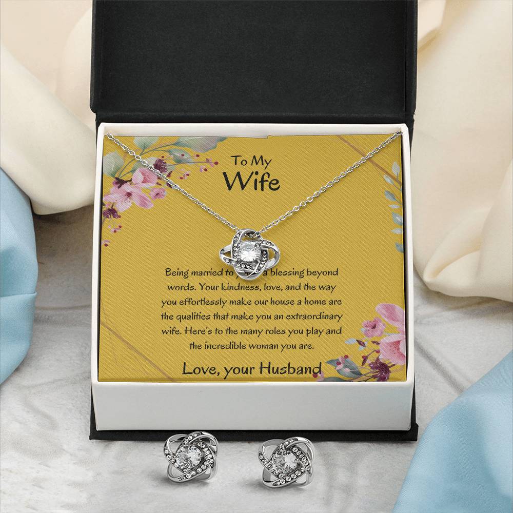 To My Wife, My Universe - Love Knot Necklace & Earring Set | Necklace for Wife | Gift For Wife