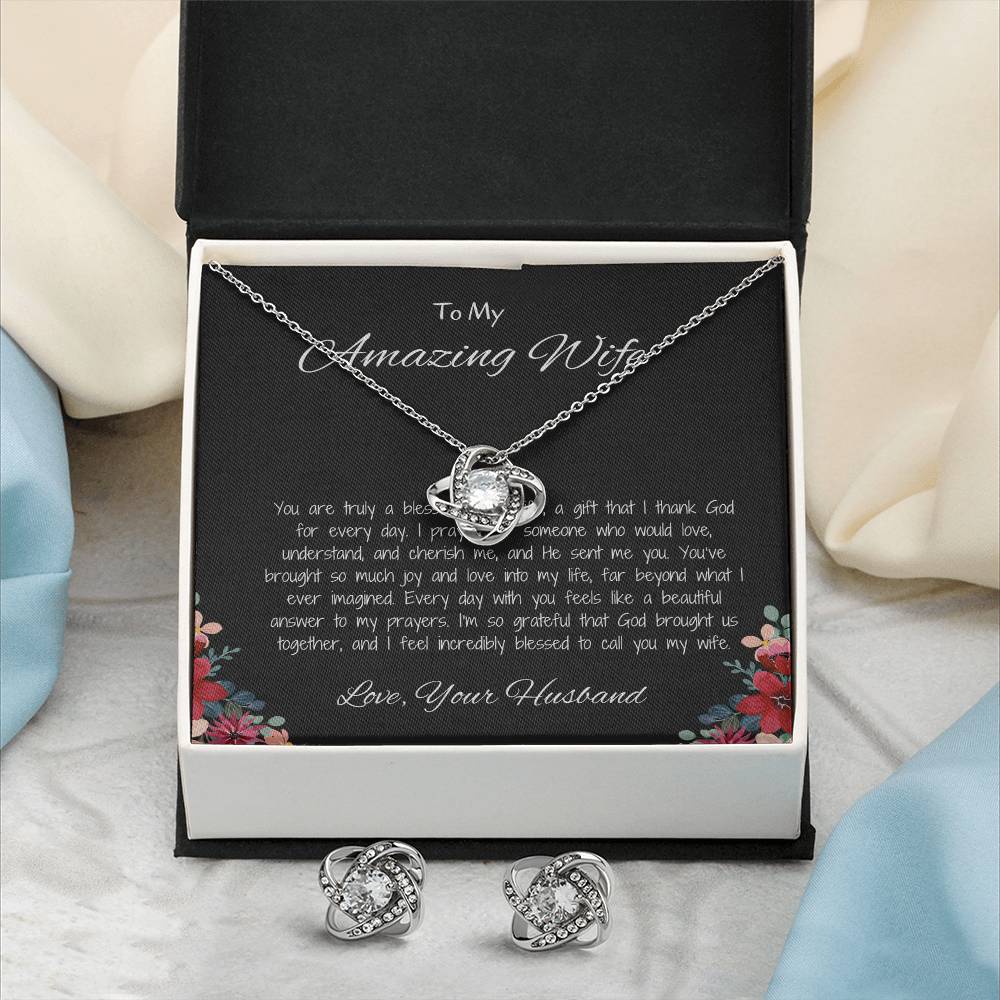 To My Amazing Wife - Love Knot Necklace & Earring Set, You Mean the World to Me