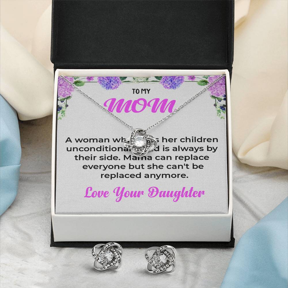 To My Mom The Woman Who Loves Me Unconditionally | Love Knot Necklace & Earring Set