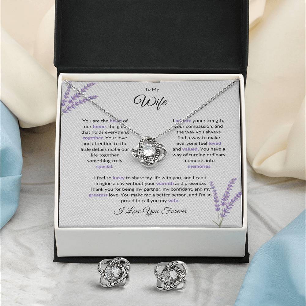 To My Wife The Heart of Our Home - Love Knot Necklace & Earring Set | Necklace For Wife