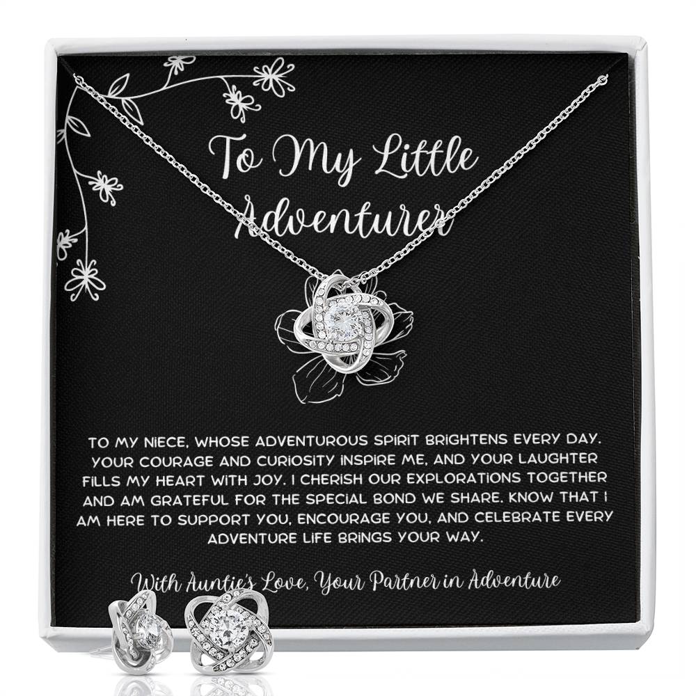 To My Little Adventurer - From Aunt to Niece Love Knot Earring & Necklace Set - SOUVMOUR