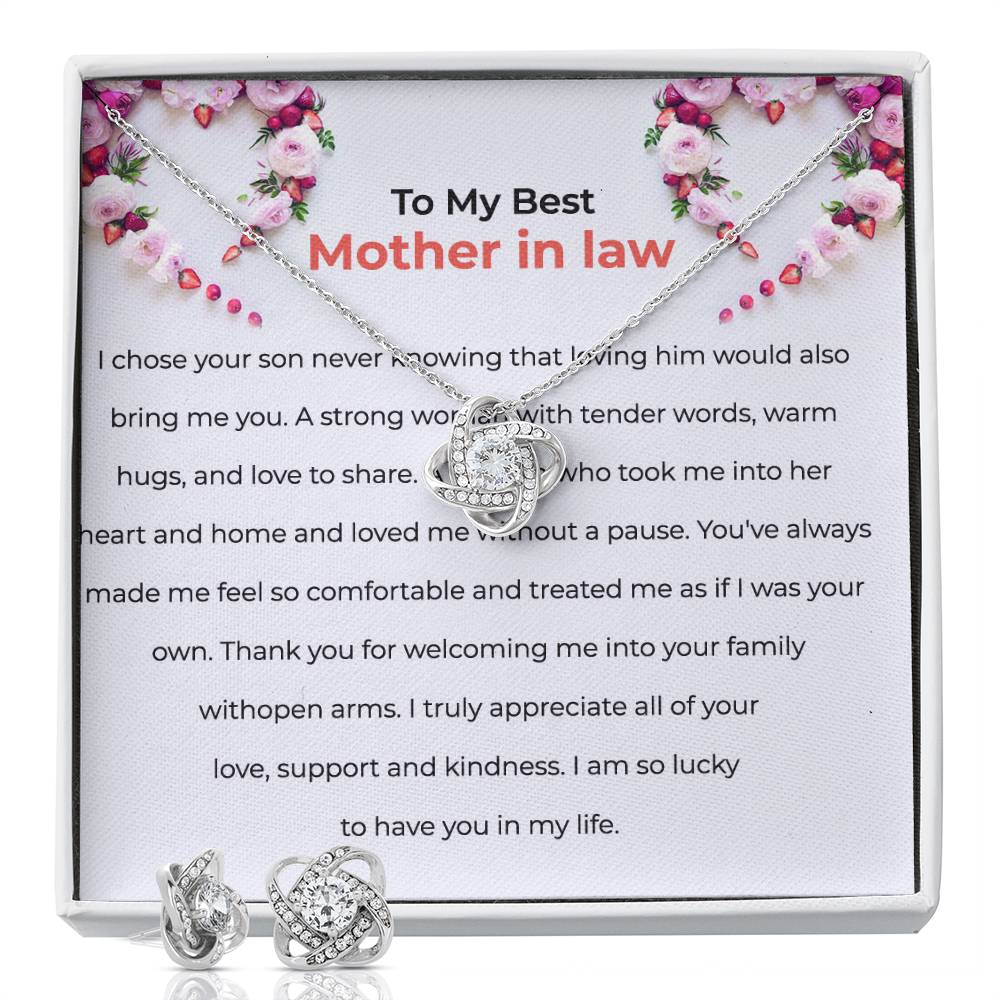To the Best Mother-in-law | Love Knot Necklace & Earring Set | Cherished Mother-in-law Gift