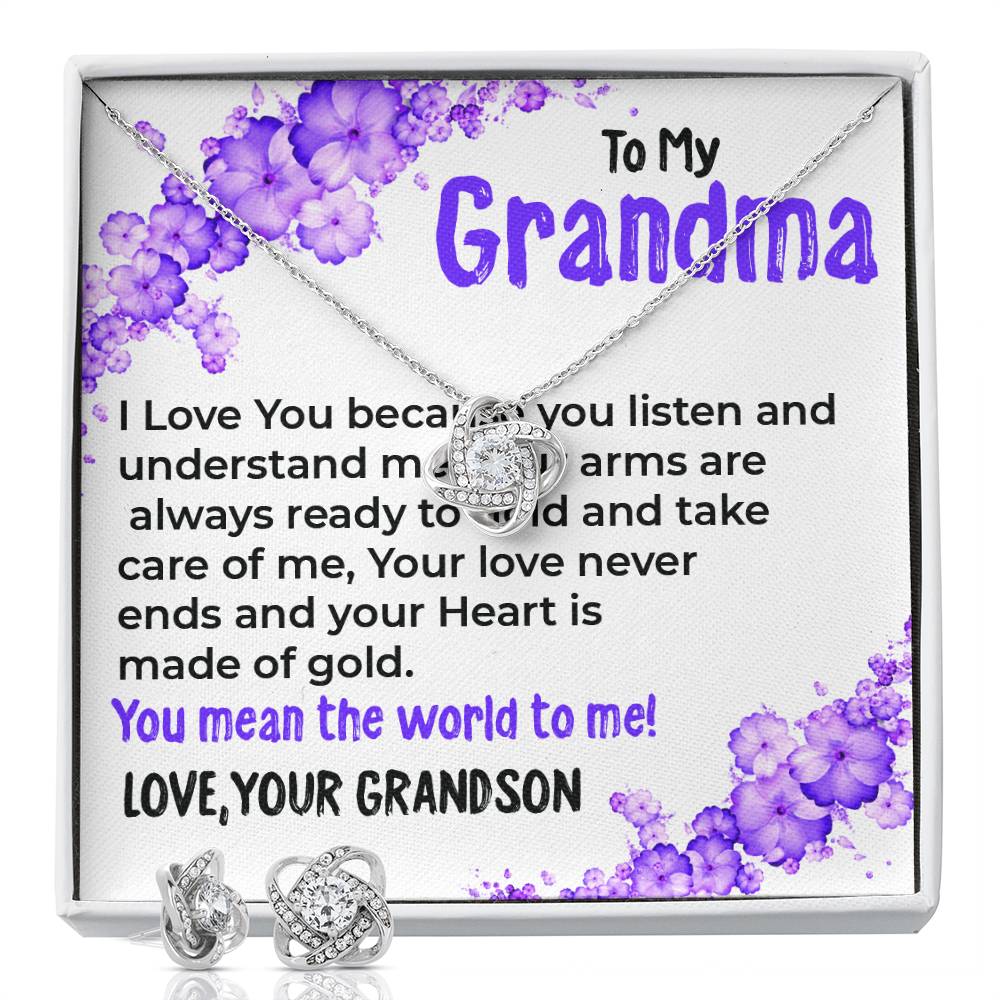 To My Grandma, My World | Stunning Love Knot Necklace Gift from Grandson | Gift for Grandma