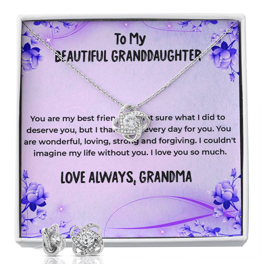 To My Wonderful Granddaughter | Love Knot Necklace & Earring Set Gift from Grandma