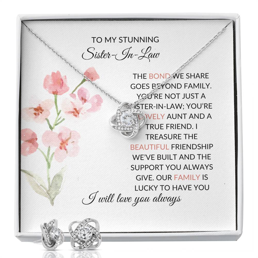 To My Stunning Sister-in-Law | Love Knot Necklace & Earring Set | Gift for Sister-in-Law