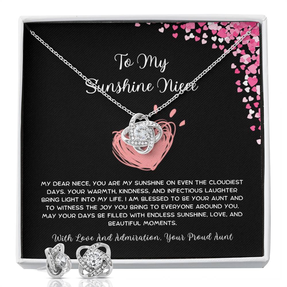 To My Sunshine Niece - From Aunt to Niece Love Knot Earring & Necklace Set - SOUVMOUR