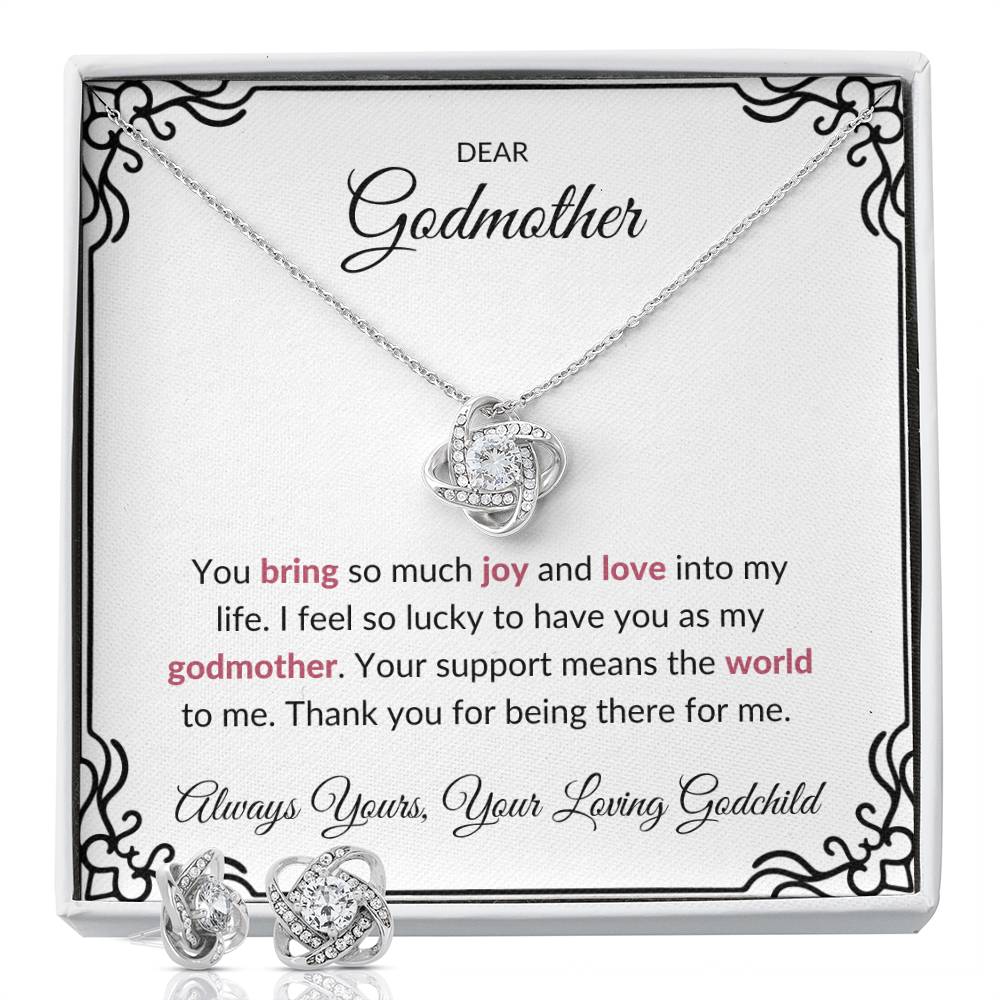 To My Lovely Godmother Love Knot Necklace & Earring Set with Heartfelt Message | Necklace for Godmother