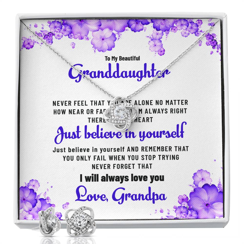 To My Beautiful Granddaughter | Love Knot Necklace & Earring Set Gift from Grandpa