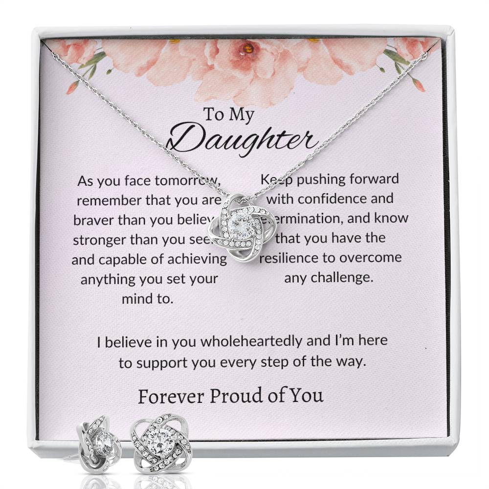 To My Daughter – Heartfelt Love Knot Beauty Earring & Necklace Bundle Gift