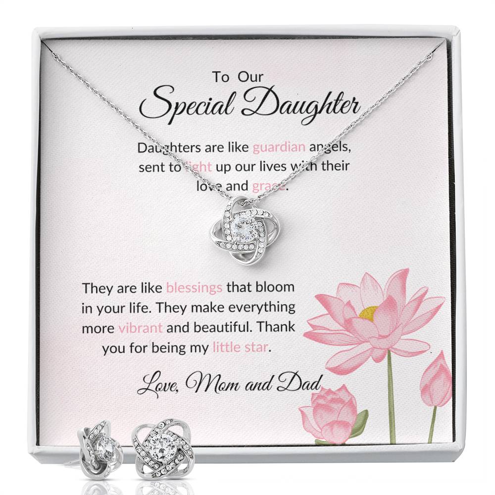 To My Special Daughter – Heartfelt Love Knot Beauty Earring & Necklace Gift Bundle