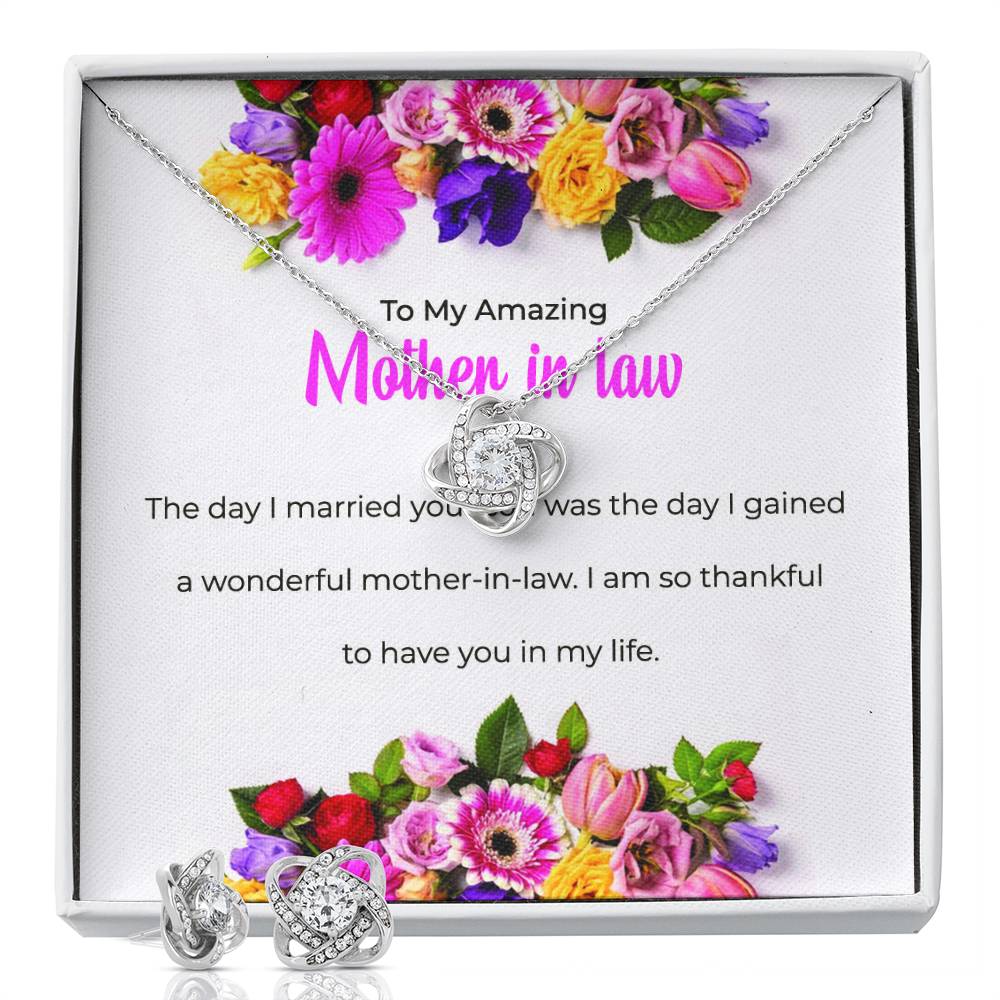 To My Amazing Mother-in-law | Love Knot Necklace & Earring Set | Thoughtful Gift for Mother-in-law
