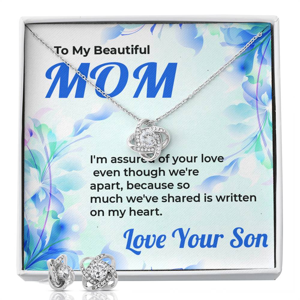 To My Beautiful Mom | Love Knot Necklace & Earring Set Gift from Son